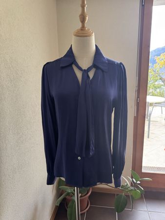 Dunkelblaues Seidenhemd S/Chemise en soie bleu foncé S M ang